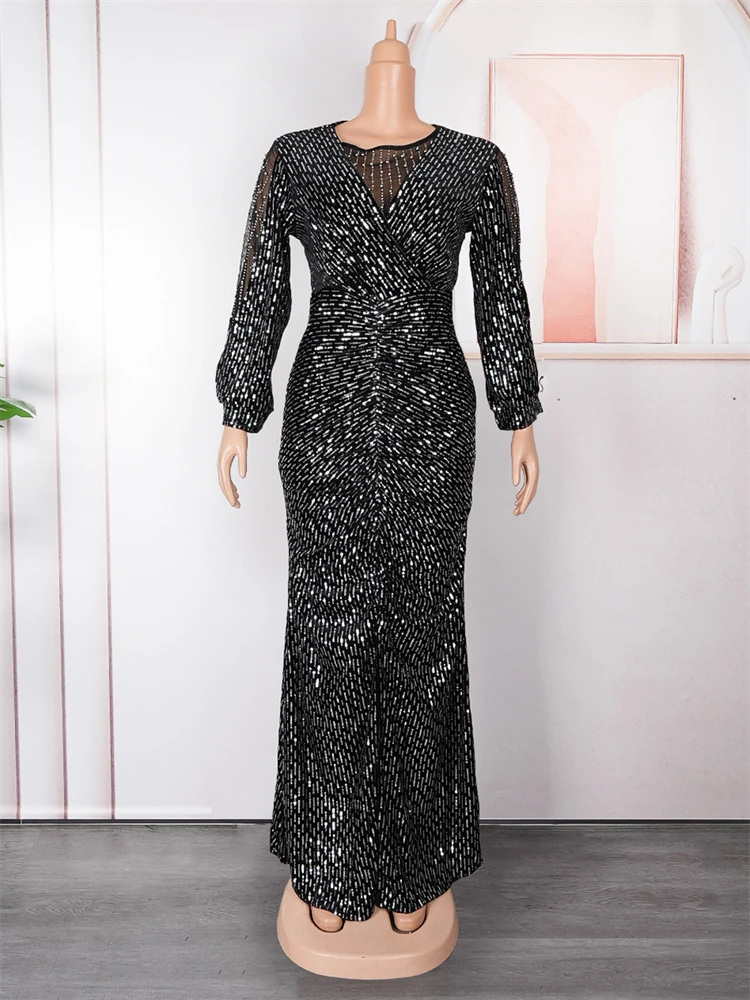 Vestidos africanos de lentejuelas para mujer, traje tradicional Dashiki de manga larga, talla grande, fiesta de boda, ocasiones formales, 2024