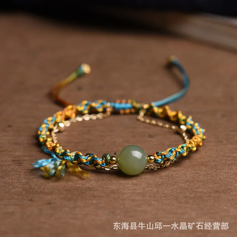 

Легкий роскошный многослойный женский браслет ручной работы из нефрита в этническом стиле, дизайнерская нить для рук