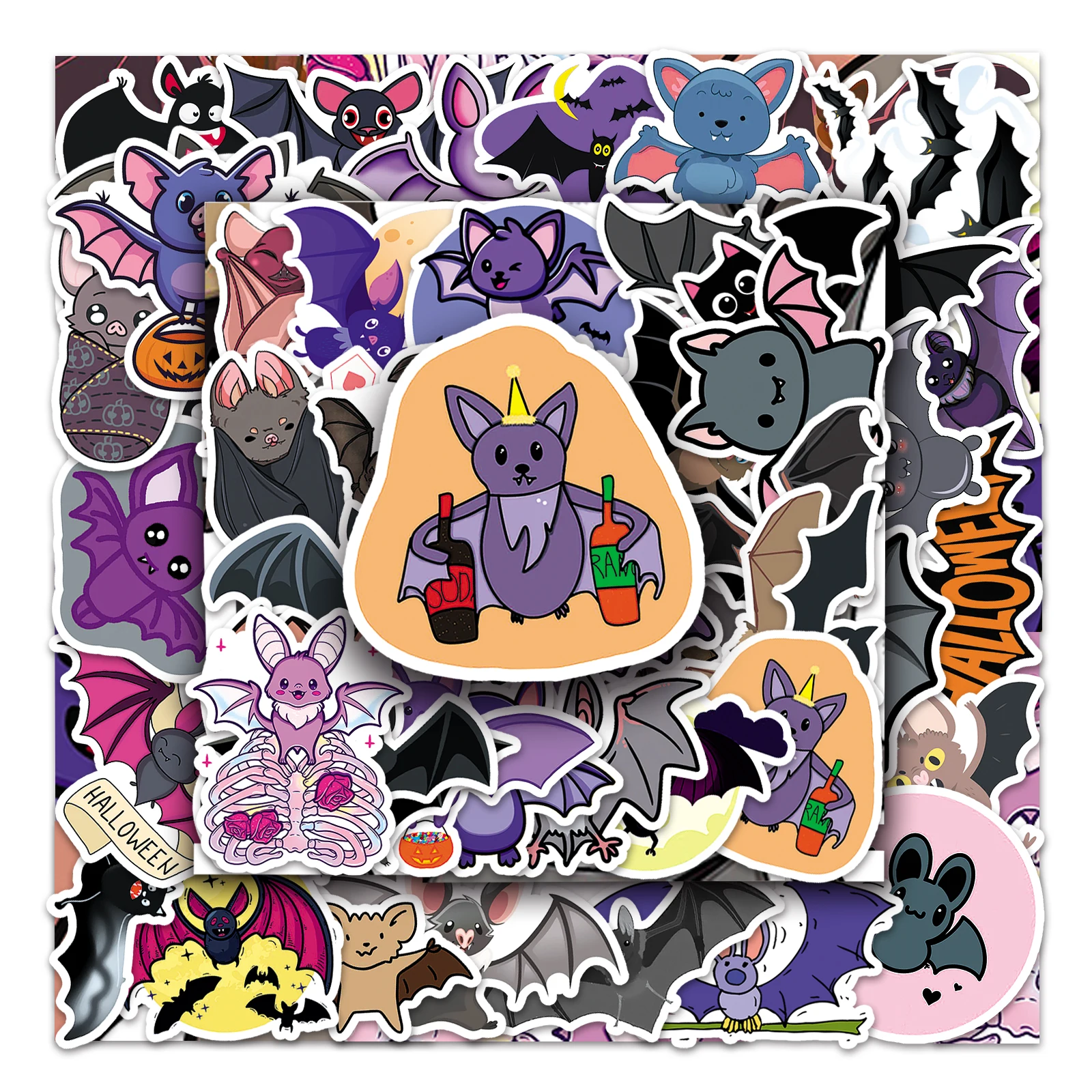 50Pcs Bat series Cartoon Cute Waterproof Sticker Skateboarding Snowboard Retro Vinyl Sticker