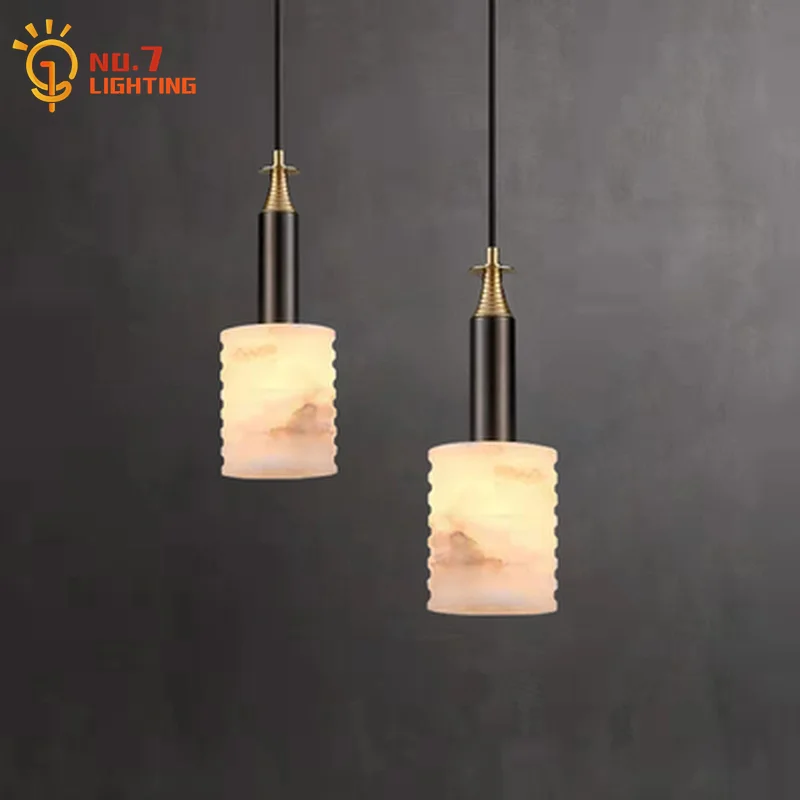 Chinese Classical Modern Spanish Marble Pendant Lights LED E14 Luxury Simple Gold/Black Hanging Lamp Bedroom Bedside Bar Study