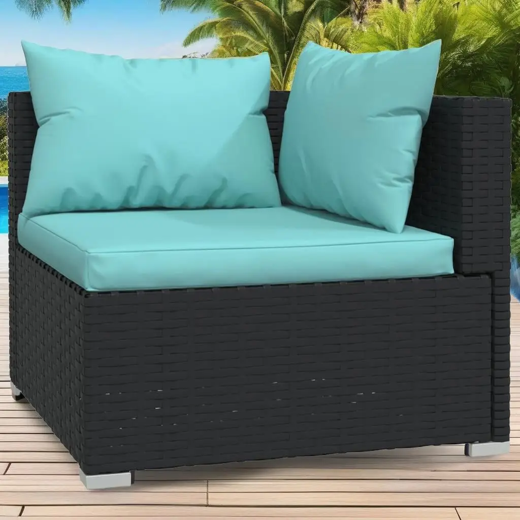 9-Piece Black Poly Rattan Patio Lounge Set with Cushions – Stylish Outdoor Furniture