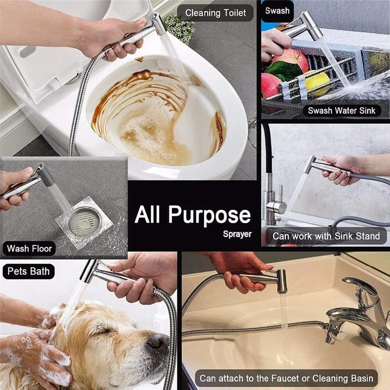 A02V-Bidet Toilet Sprayer Set Mounted Toilet Spray Gun Toilet Spray Gun Stainless Steel Mounted Toilet Spray Gun Bathroom Shower