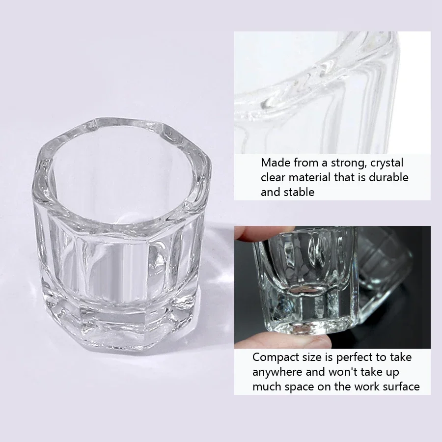 1Pc Mini Crystal Glass, Clear Acrylic Small Octagonal Powder Liquid Nail Cup, Nail Brush Cleaning Glass Dappen Dish Tool