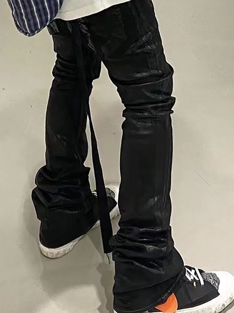 

Новые джинсы-клеш 2023 года ручной работы с восковым покрытием, высокой эластичностью, в темном стиле, из хлопка стрейч, синие, для подростков