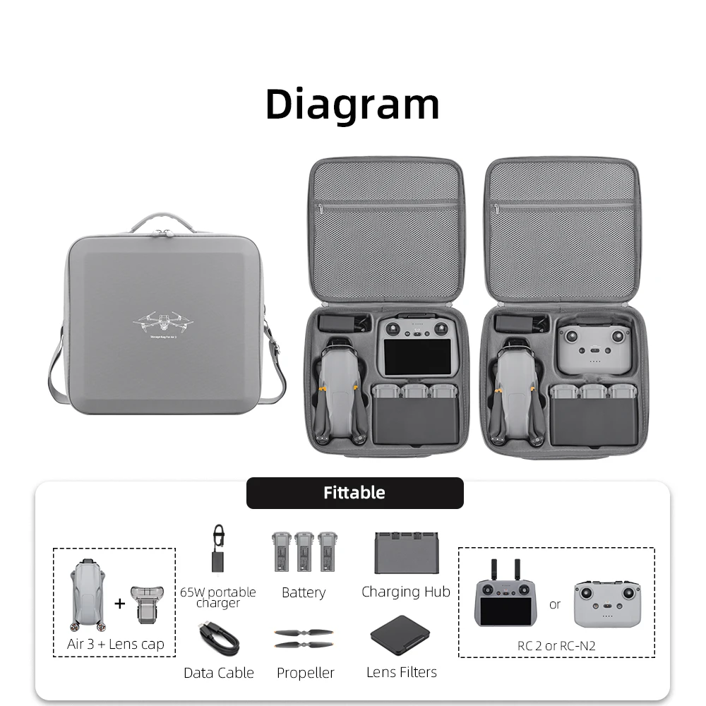 Storage Bag For DJI Air 3/Air 3S Portable Case Drone PU Splash-proof Shoulder Bag For RC 2/ RC-N2 Remote Controller Accessories