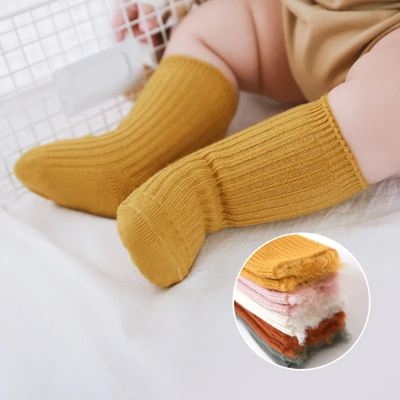 Winter New Baby Thickened Plush Warm Mid Socks Newborn Toddler Soft Solid Color Velvet Socks Girls Infant Boys Cute Socks 0-5Y