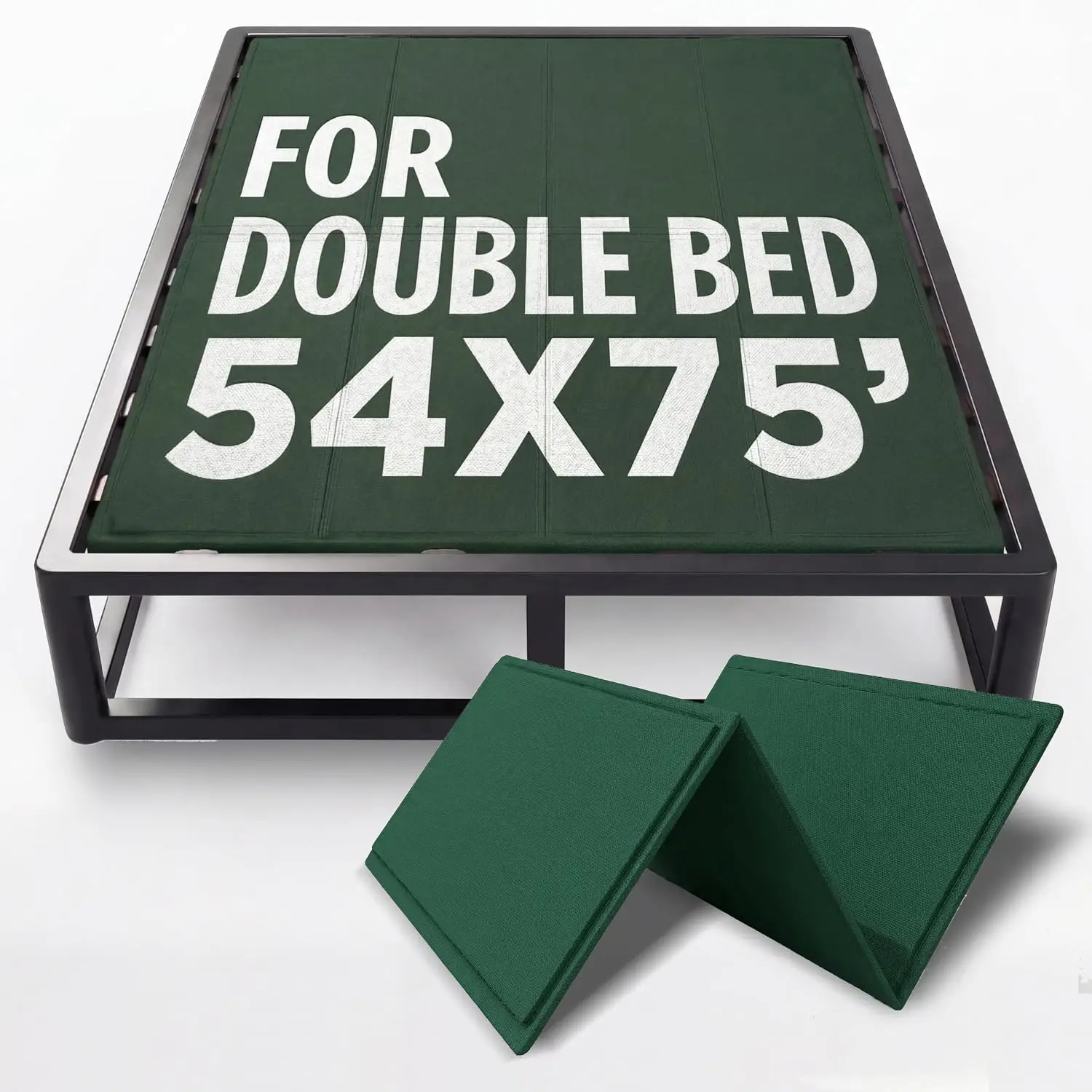 10mm Bunkie Board, Full Size 54” x 75”, Green Heavy-Duty Wood Bed Support Board, Low Profile Bed Board, Breathable, Quiet, Moisture Resistant, Foldable, Split, Fully Assembled