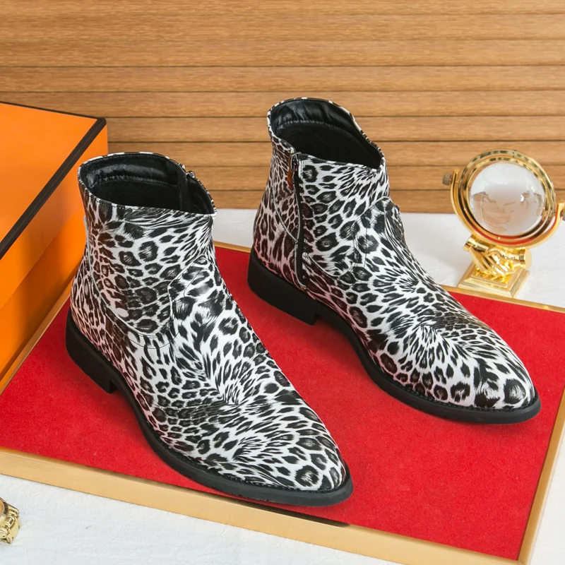 

Men's Genuine Leather High-Top Ankle Boots with Side Zipper - Classic Casual & Rugged Style for Fall Winter