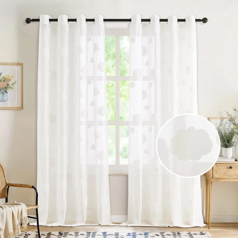 

Solid Luxurious Cloud Style Sheer Curtain for Living Room Bedroom Towel Embroidery Window Voile Tulle Custom Made