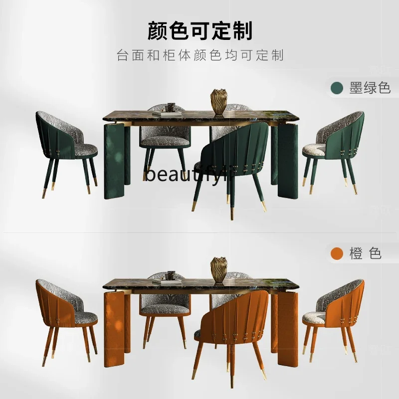 Light luxury dining table and chair combination table premium Italian marble square round dining table6239