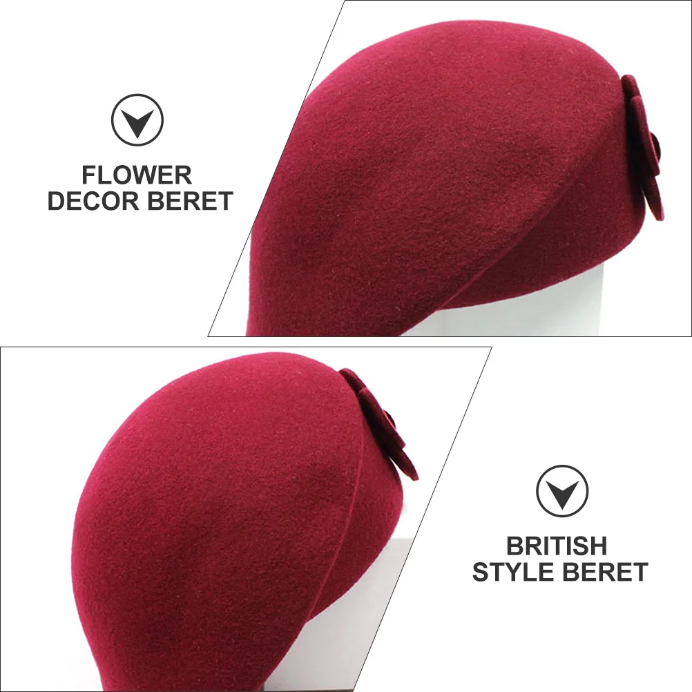 

1Pcs Stylish Woolen Beret Winter Flower Decor Elegant British Style Ladies Casual Hat Flower Decor Beret