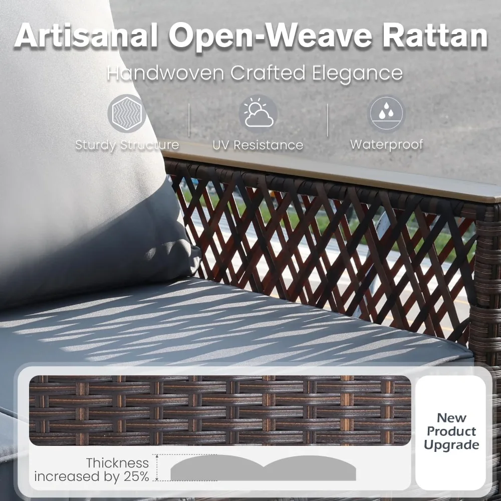 طقم أثاث للفناء مكون من 4 قطع، كراسي خوص خارجية مع مقاعد Loveseats وطاولة قهوة، مجموعة محادثة للفناء لجميع الأحوال الجوية مع Wa