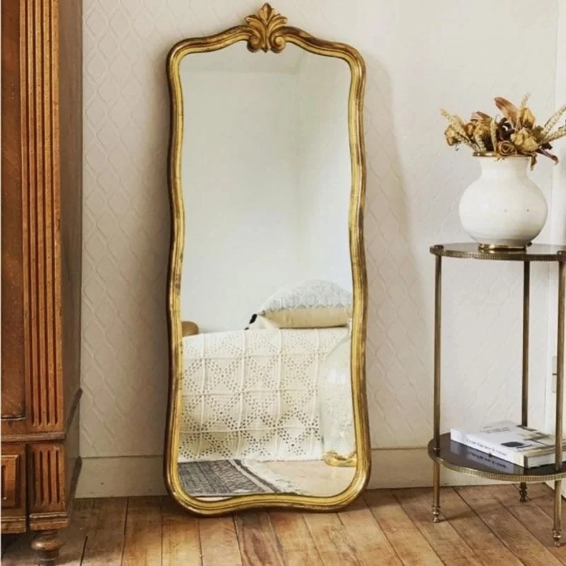 

Makeup Vintage Art Mirror Bathroom Gold Metal Frame Dressing Irregular Mirror Panels Decor Length Deco Chambre Floor Mirrors