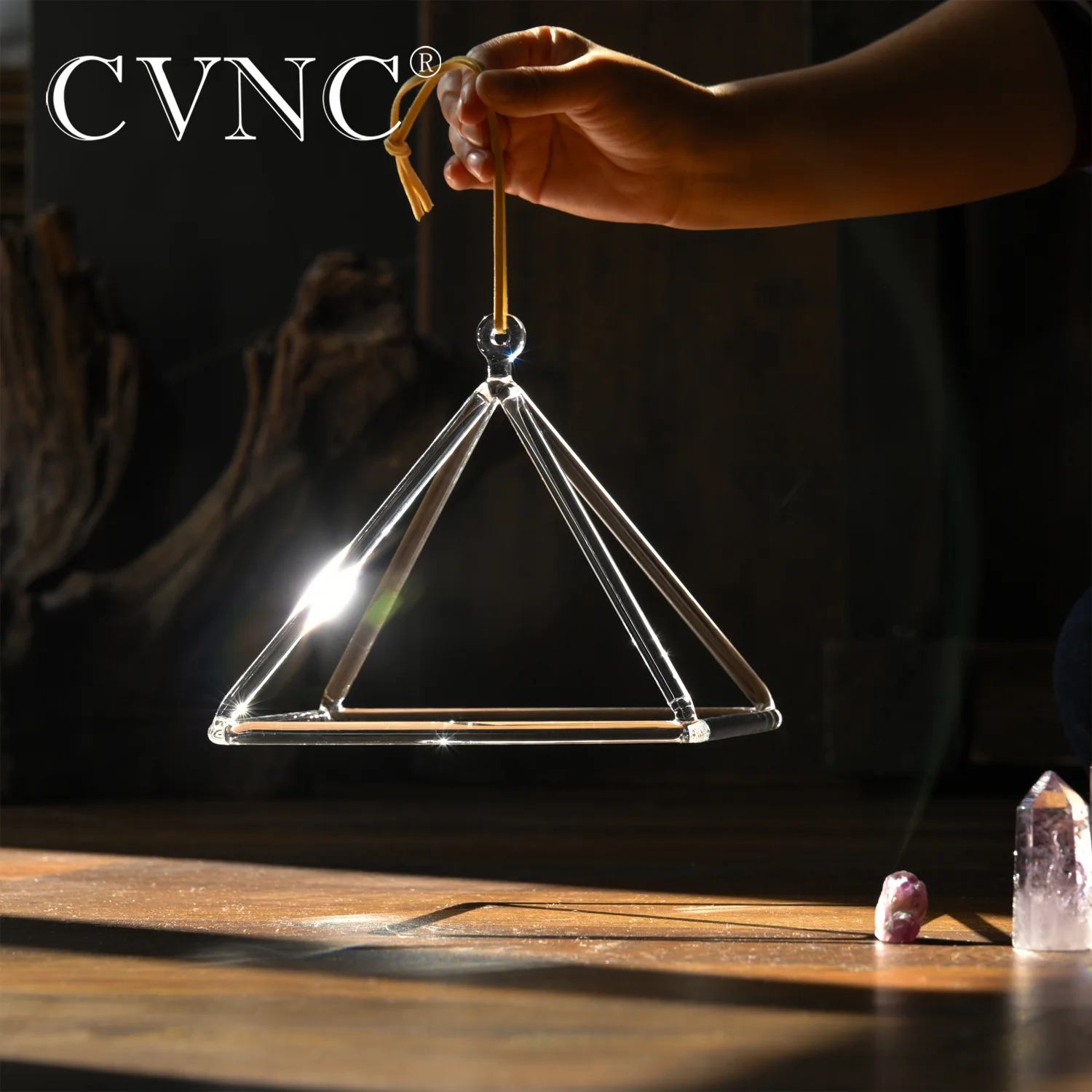 CVNC 7 Inch Clear Quartz Crystal Singing Pyramid for Sound Healing and Meditation with Bag