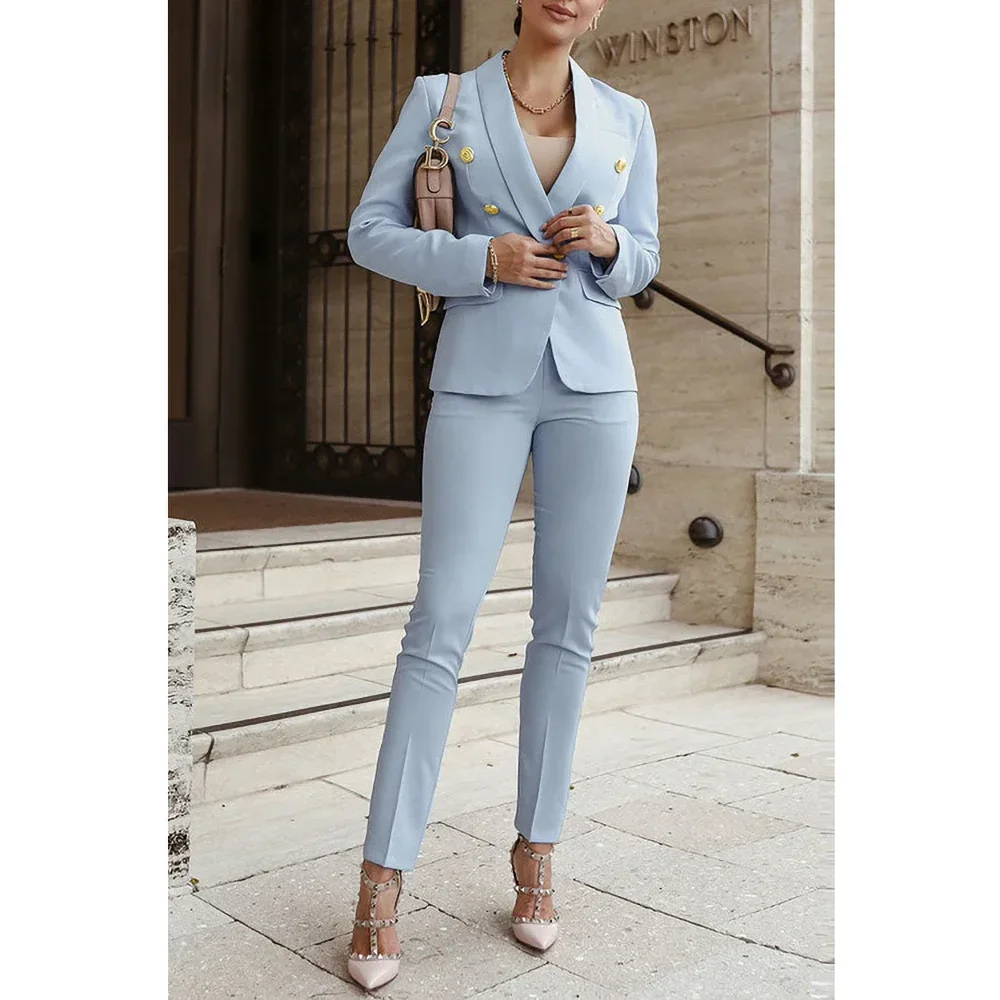 Women Pants Sets 2 Piece Set High Quality Double Breasted Shawl Lapel Tuxedo Formal Wedding Party Prom Solid Lady Suits 2024