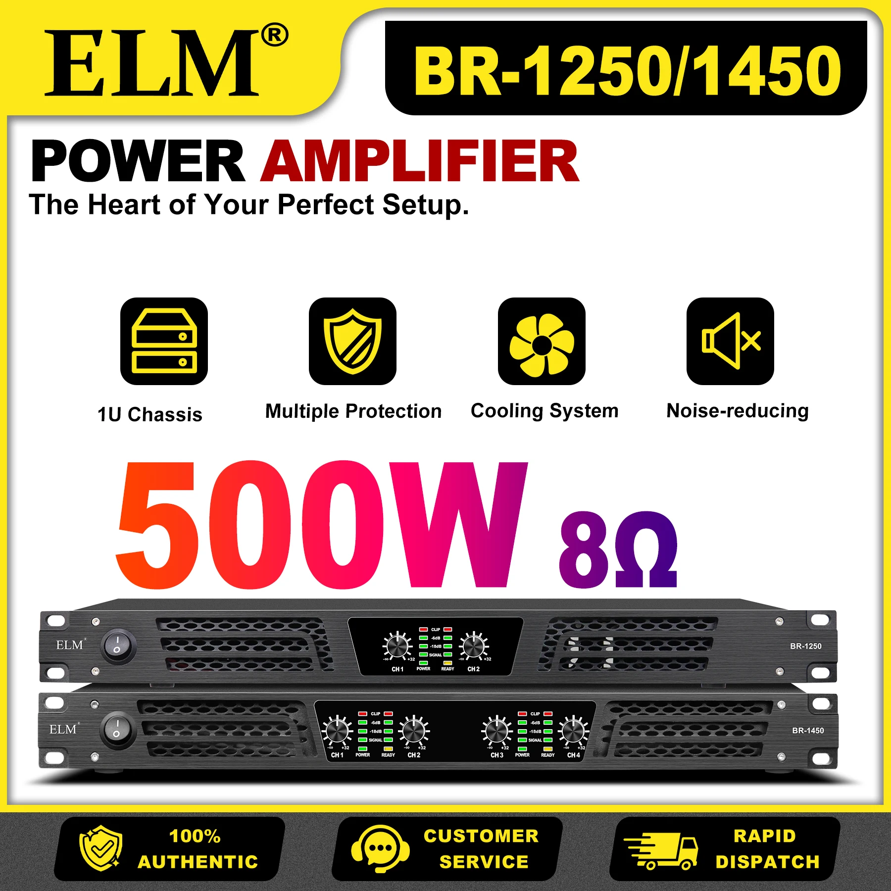 

Профессиональный усилитель мощности BR-1250 BR-1450 500 Вт*2/4-канальный стереофонический аудиоусилитель 8 Ом с THD 0,005% для KTV, сцены, домашнего кинотеатра