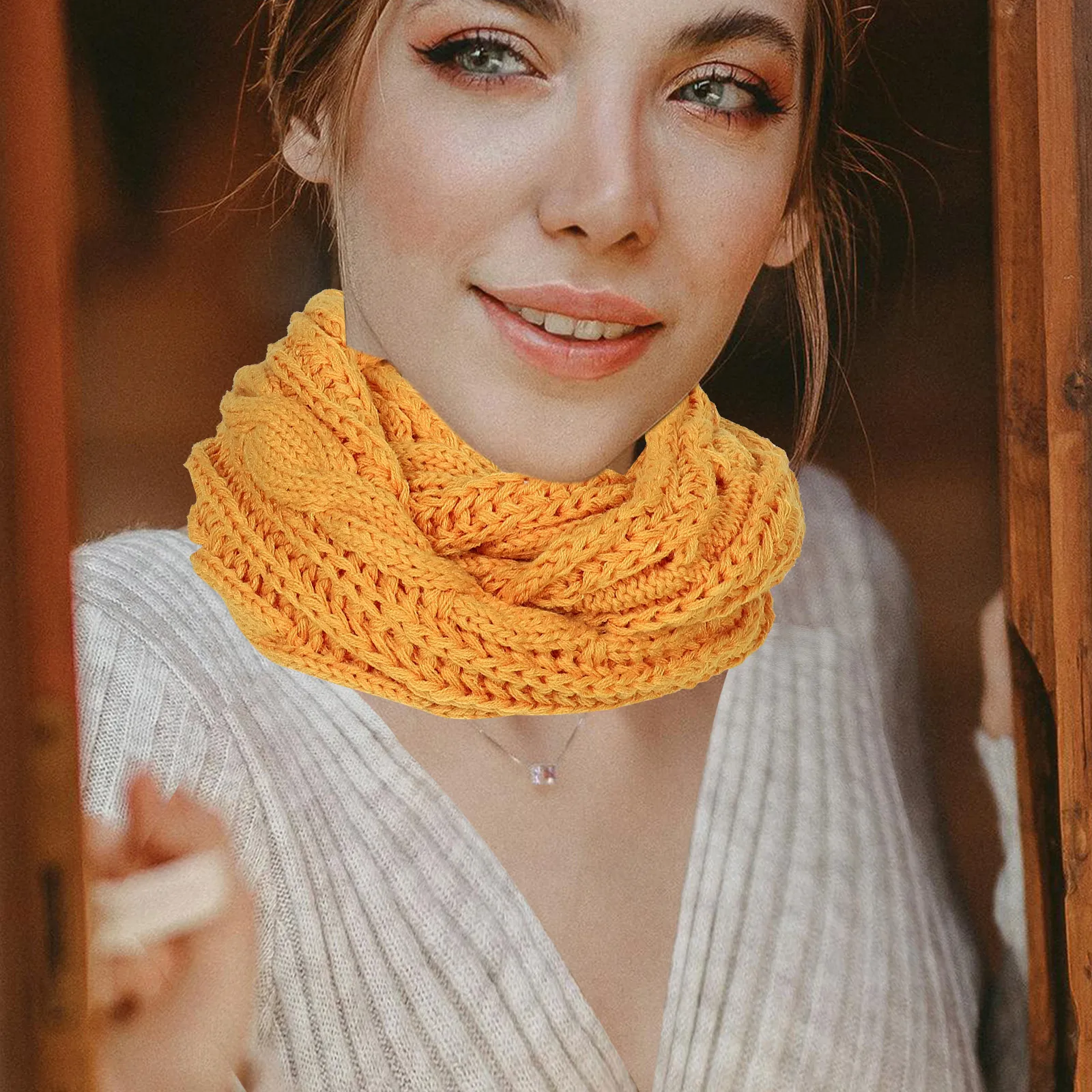 

2pcs Thick Wool Scarf Winter Neck Warmer Windproof Circle Collar Cold Weather Neck Gaiter Warm Yarn For Hiking Camping