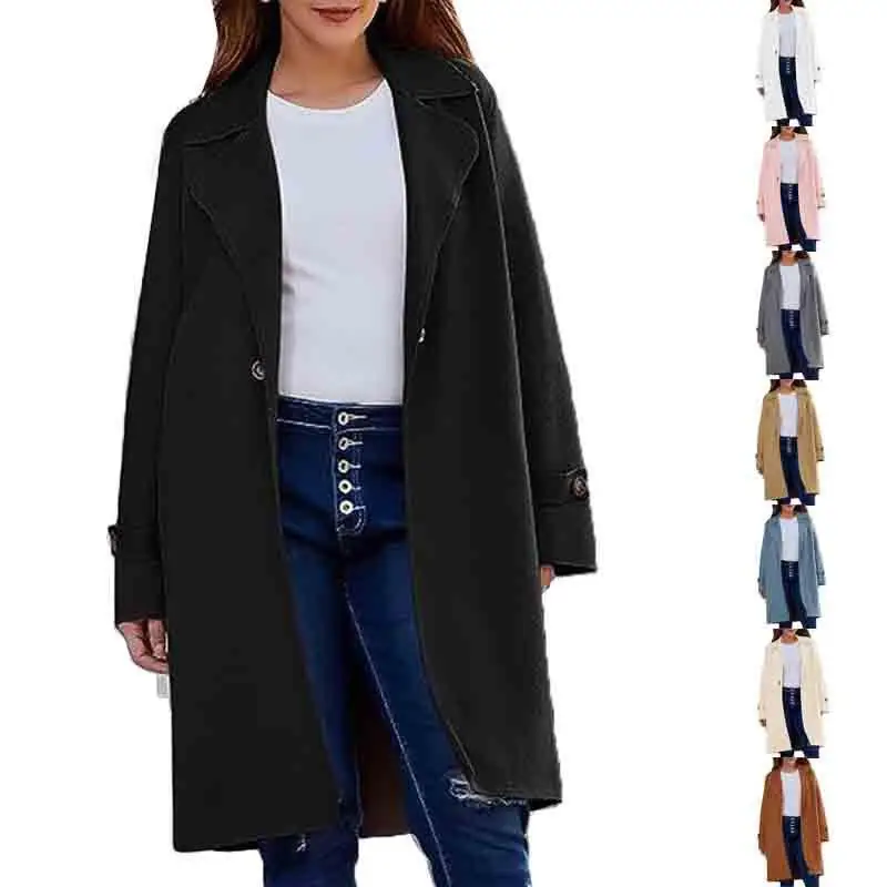 

Women's Long Sved Collar Woolen Coat Casual Sle Thiened Winter Coat Polyester Fiber Long Sve Pure Color Coat with Hat