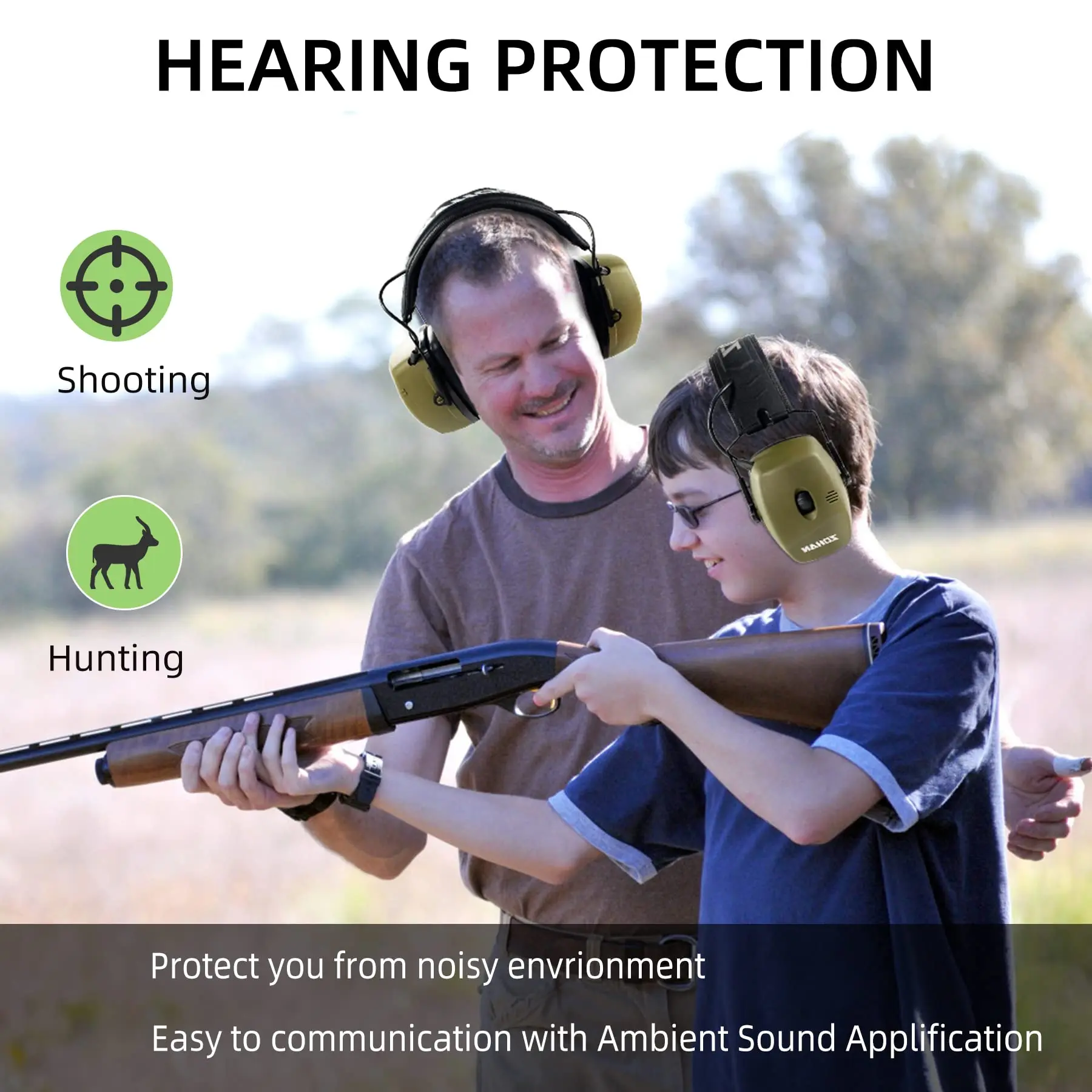 ZOHAN Electronic Shooting Ear Protection Active Earmuffs High Noise Reduction Ear Defenders Anti-noise Headphone NRR30dB Outdoor