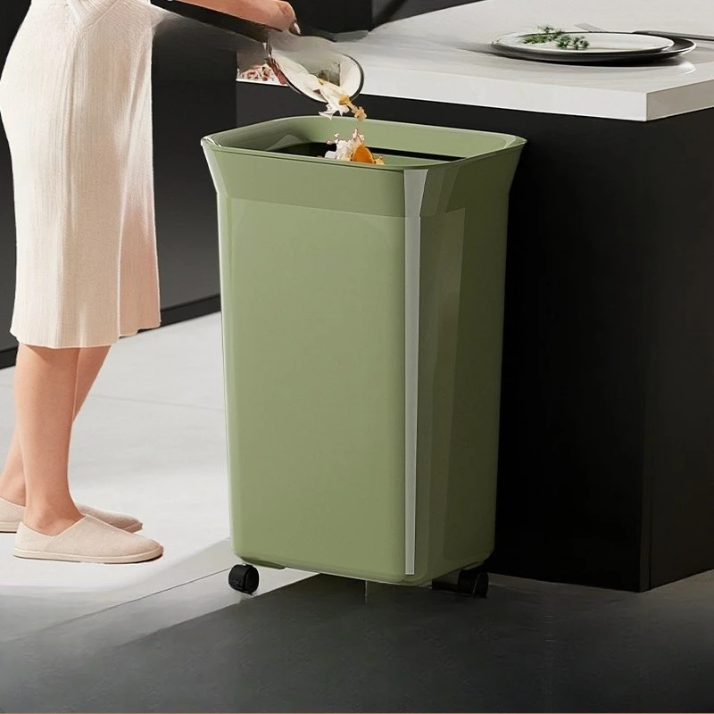 No bending trash can, kitchen special large-capacity household high-end trash can, seam belt wheel trash can