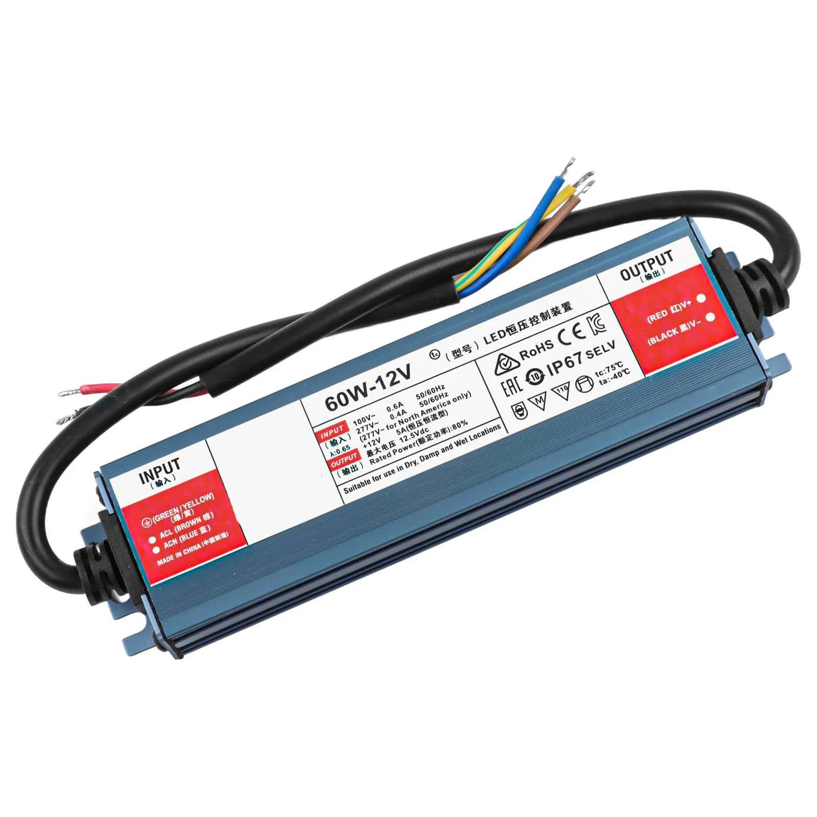 60W Transformer Waterproof Power Supply Outdoor Lighting Solutions Long Lifespan Over 80 Efficiency High Voltage Resistance