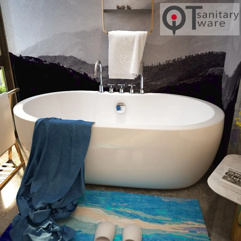 Can be equipped with faucet oval series 1.7 meters integrated process independent acrylic bathtub QT-048