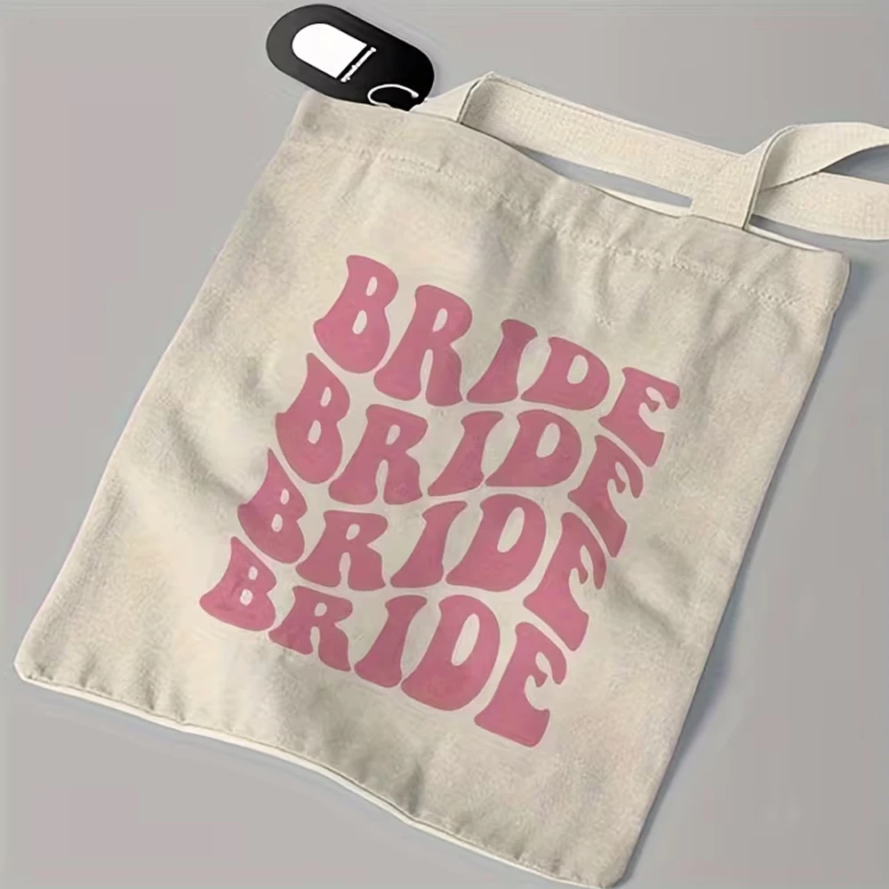 1 Bridal Bridesmaid Canvas Tote Bag - Reusable with Printed 