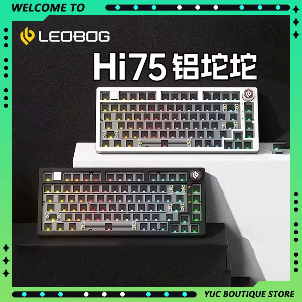 LEOBOG Hi75 Hot-Swap 81-Key Aluminum Alloy Gaming Mechanical Keyboard Kit Barebones RGB Backlighting Gasket-Mounted Custom