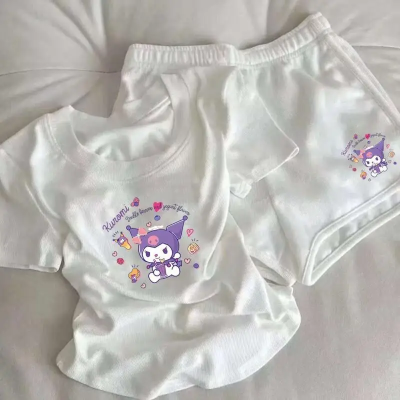 

Sanrio Hello Kitty women's Pajamas Set Sleepwear Shorts Set Ice Girls Big Size Casual Loose Cute Princess Style Summer Fashion