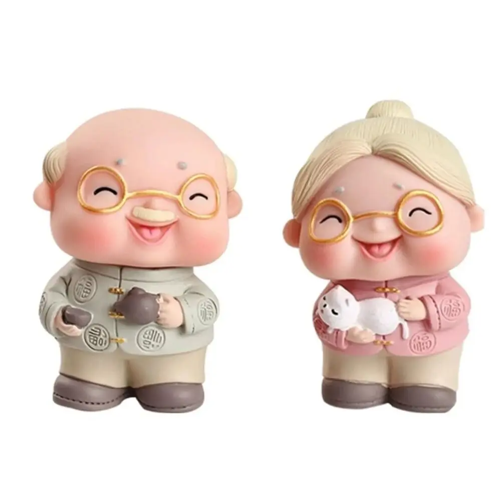 Birthday Gifts Cute Old Couple Figurines Mini Cartoon Grandparent Statue Creative PVC Longevity Cake Ornaments Birthday