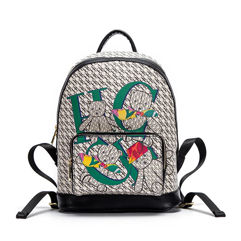 Hc mochila feminina simples grande mochila feminina de luxo sacos de capacidade design com urso carta dos desenhos animados