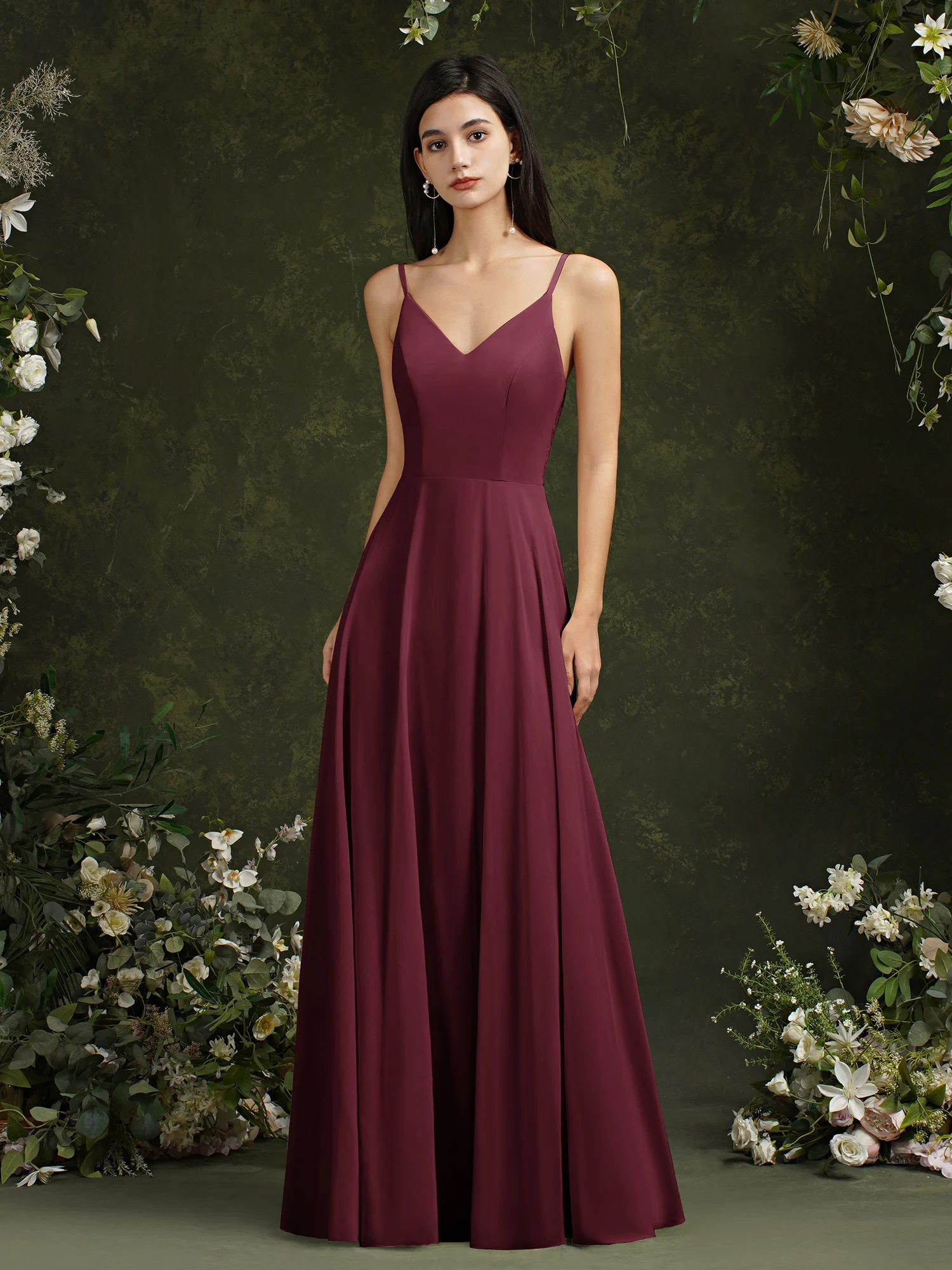 Womens Bridesmaid Dress Long Summer V Neck Backless A Line Sleeveless Wedding Party Gown Dusty Rose Spaghetti Strap Robe Mariage