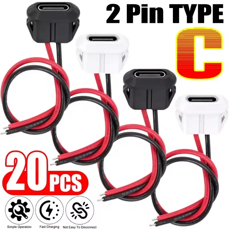 2P Type-C Female 2Pin USB Connector Type-C Waterproof with Female Socket Fast Charging Jack Charging Port USB-C Charger Plug