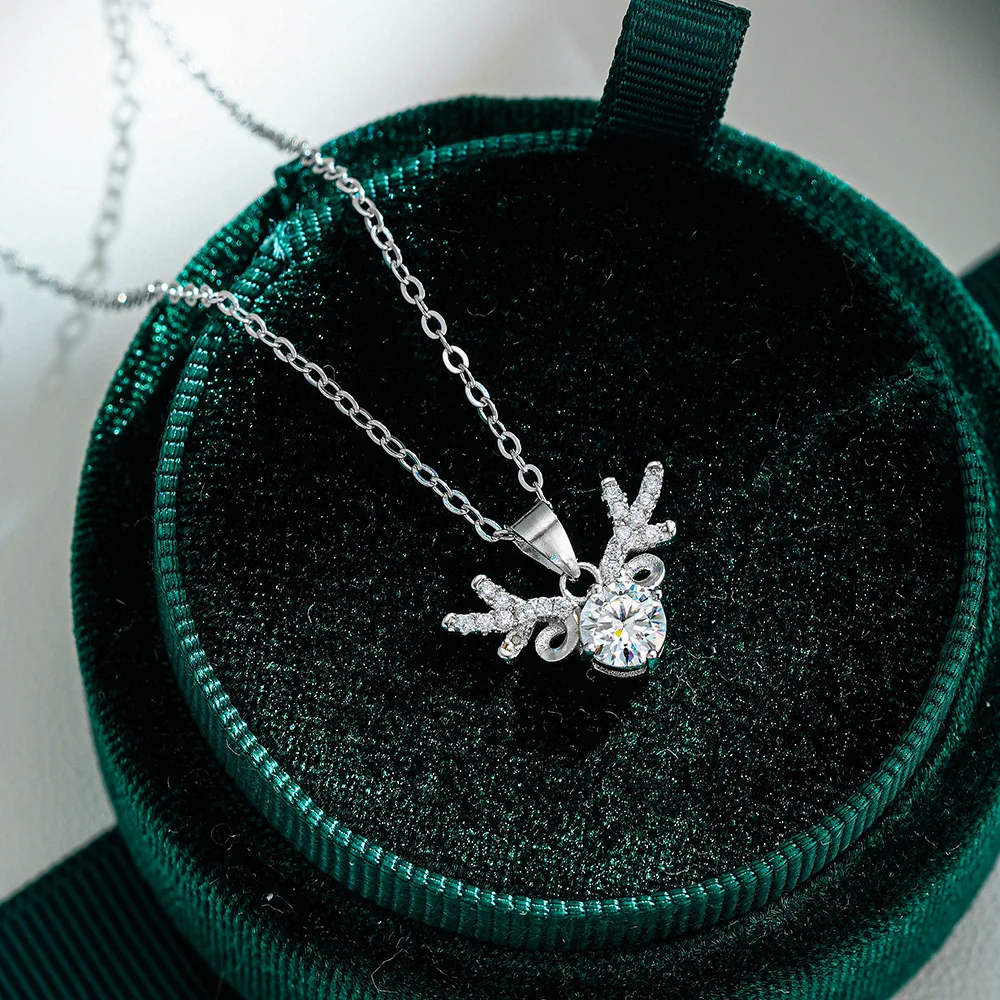 

18K Gold Pendant, 50 Cent Moissani Diamond Necklace, Women's Journey with You, Deer Antlers, Elk, Platinum PT950 Pendant