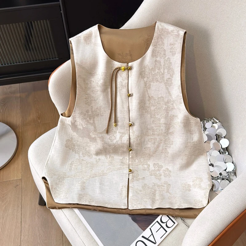 

Высококачественный жилет в китайском стиле, двусторонний роскошный жилет в национальном стиле, женский костюм Тан без рукавов, топы, традиционная одежда