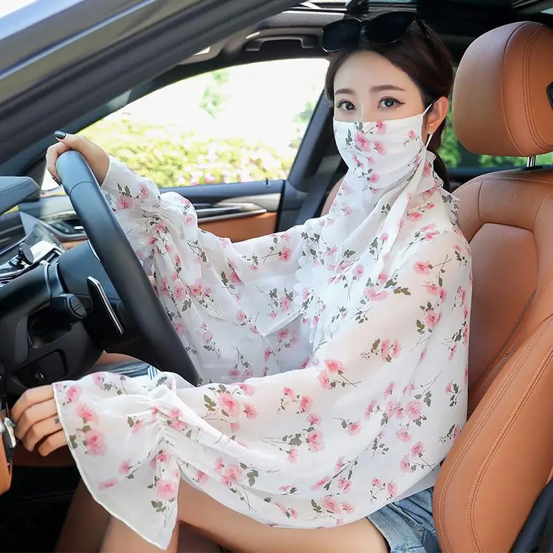 Summer Sun Protection Car Accessories, Driver's UV Protection Sun Protection Shawl Ice Silk Chiffon