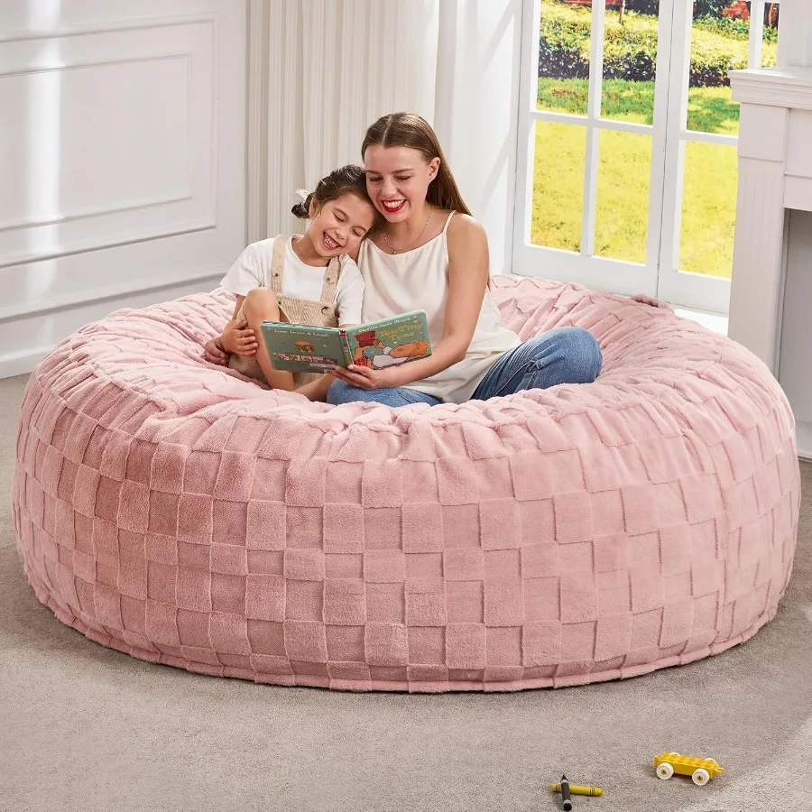 Giant Bean Bag Chair with Fluffy Cover and Fillers for Adults UltraSoft Pink Oversized Bean Bag Sofa for Living Room and Bedroo