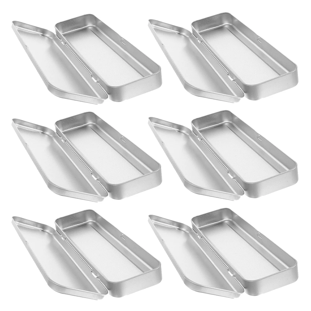 

6pcs Tinplate Stationery Box Coffee Stirrers Holder Clear Pen Desk Container Metal Crayon Holder Waterproof Tin Pencil Case