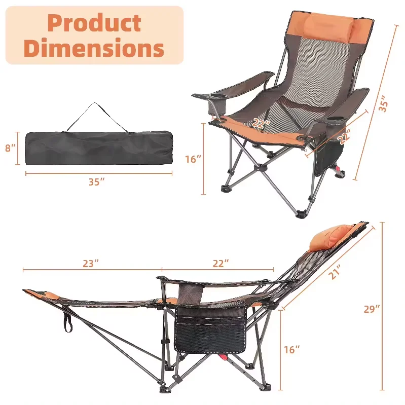 Portable Folding Camping Chair with Pillow Adjustable Backrest Oxford Material 5kg Lightweight for Adults Outdoor Use