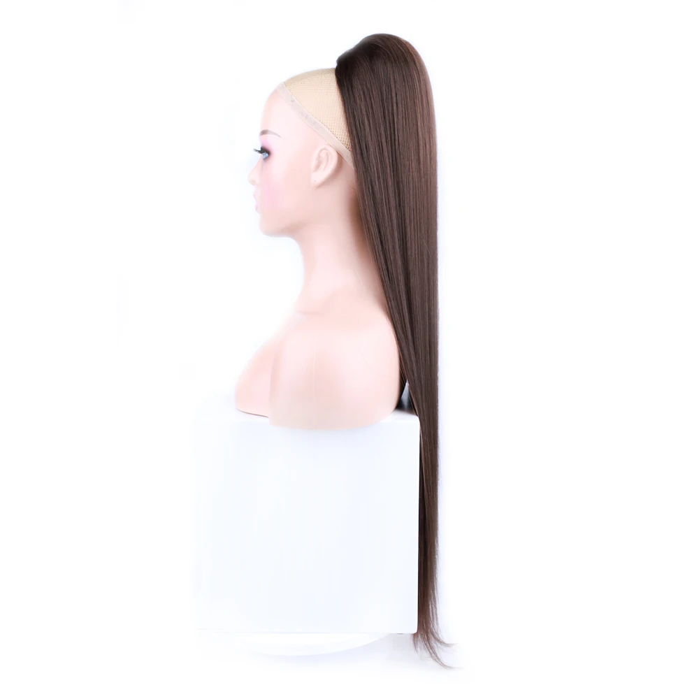 Coletas largas y rectas para mujer, extensiones de cabello con Clip, fibra sintética con cordón, 30 pulgadas