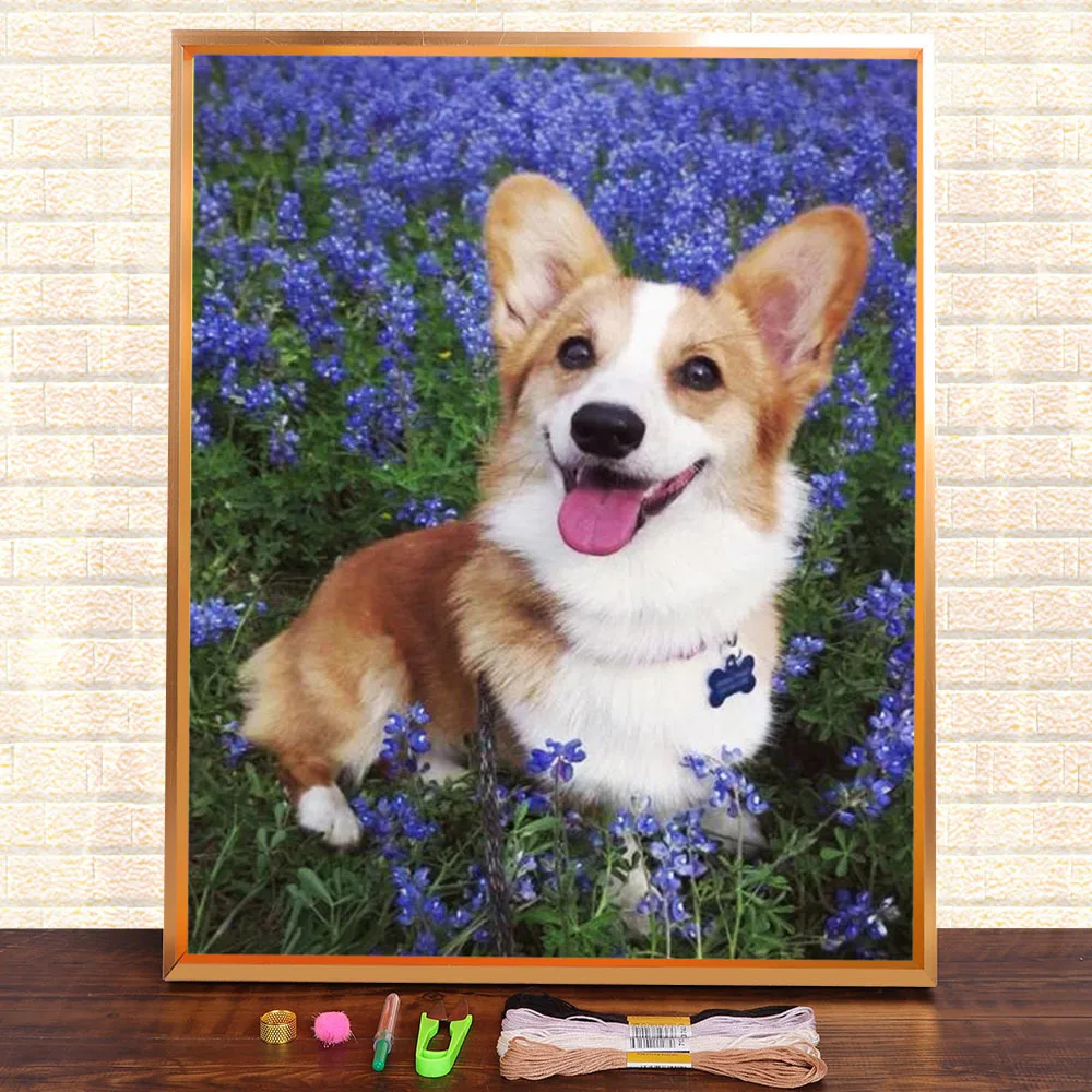 Animal Dog Corgi Pre-Printed 11CT Cross-Stitch Patterns DIY Embroidery DMC Threads Handicraft Craft Handiwork Handmade    Sales