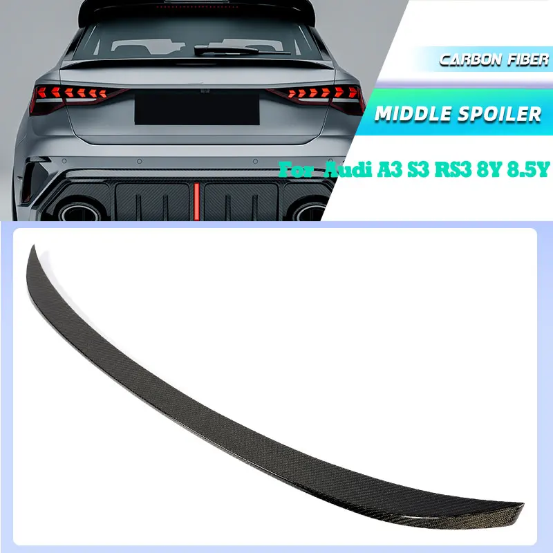 

Full Carbon Fiber Car Rear Trunk Middle Spoiler Wings for Audi A3 S3 RS3 8Y 8.5Y 2021-2026 Racing Rear Spoiler Middle Wing Lip