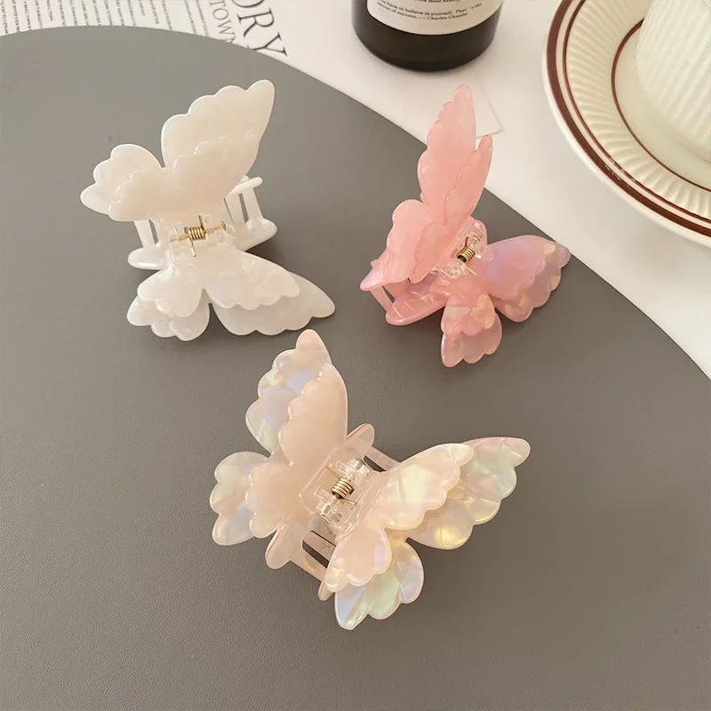 Fairy Butterfly Hair Claw French Retro Acetate Crab Hair Clip Sweet Princess Shark Clip for Women Girl Hairpin Hair Accessories