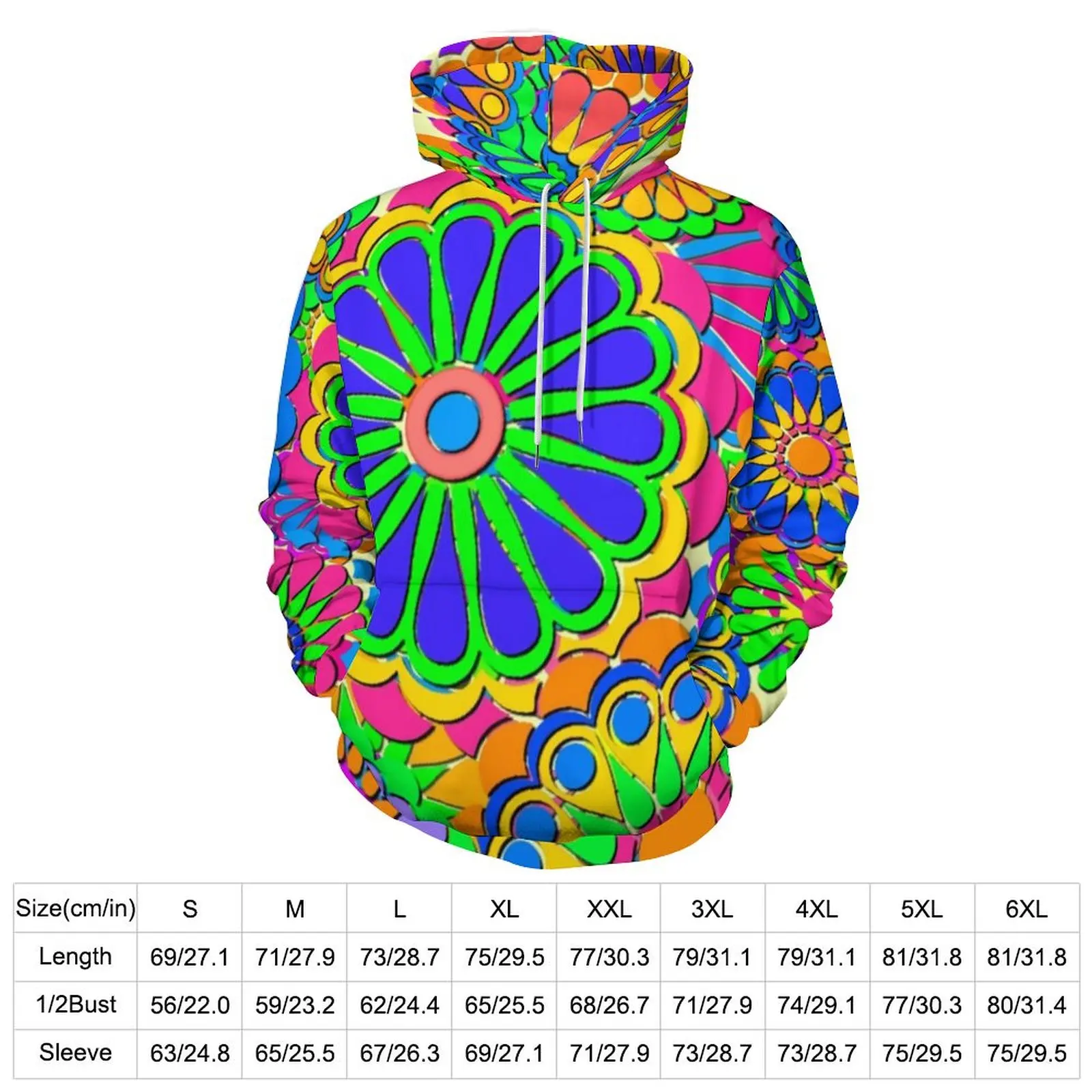 Hippie Style Loose Hoodies Color Flower Power Retro Pullover Hoodie Man Long Sleeve Oversized Casual Graphic Hooded Sweatshirts