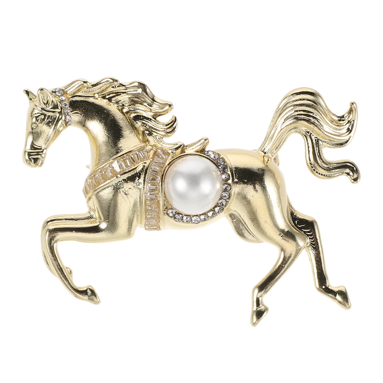 

Golden Alloy Pearl Rhinestone Horse Brooch Zodiac Animal Lapel Pin Vintage Horse Jewelry Halloween Christmas New Year Pin