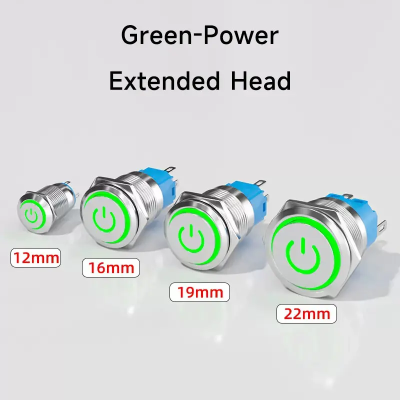 12mm 16mm 19mm 22mm metal push button switch on off power LED light Waterproof Extended circle 3v 6v 12v 24v 110v 220v ip65