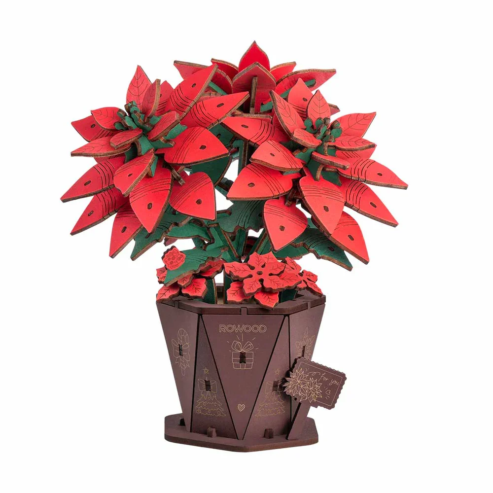 

Robotime Poinsettia Flower Kit 3D Puzzle DIY Wooden Flower Craft Kit Christmas Table Decor Wooden Craft Gift Toy Gift Kit