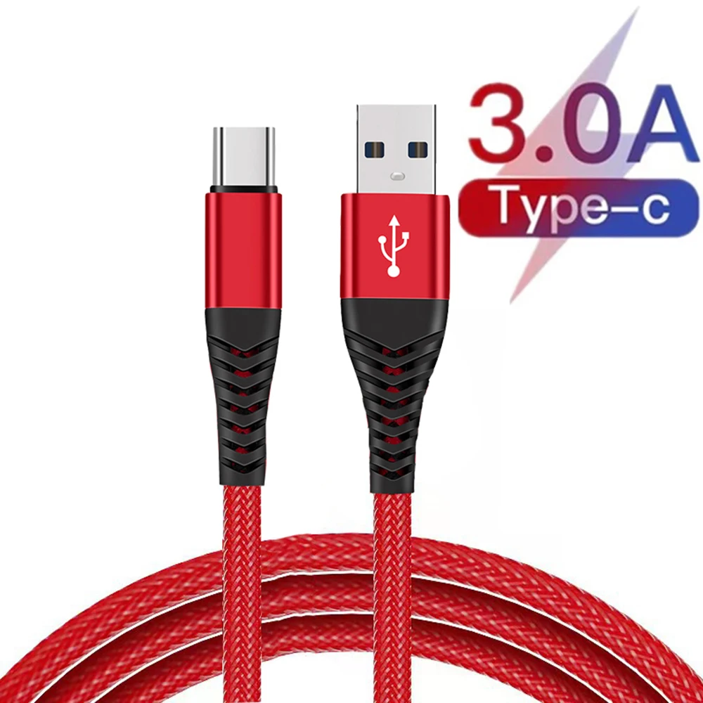 USB A To Type C Cable Date Sync 3A Fast Charging Nylon Braided Wire Charger Cable For Samsung Huawei Android USB C Mobile Phone