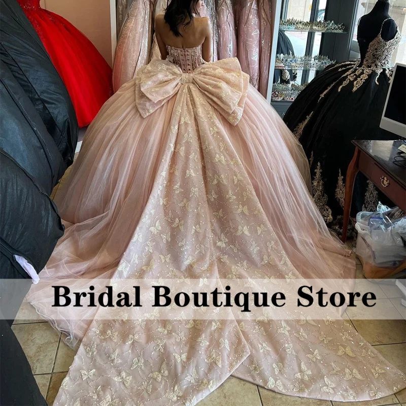 Mexican Lilac Princess Ball Gown Quinceañera Dresses With Bow Appliques Beads Birthday Party For 15th Girls Customized