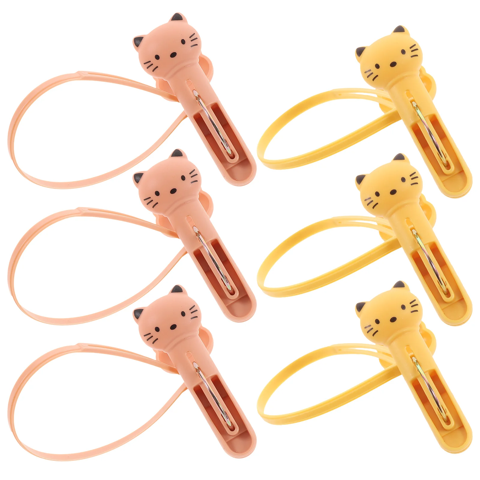 

6pcs Grey 3 White 3 Cute Cat Clothes Clips Hanging Rope Windproof Anti Slip Plastic Office Folder Sock Drying Quilt